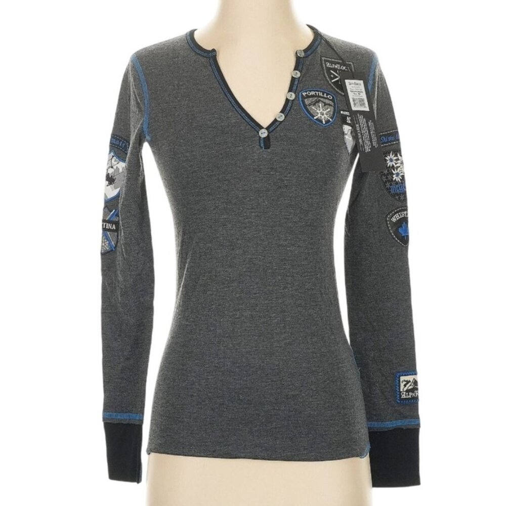 NWT Alp-n-Rock "Ski the World" Henley Shirt Top XS/S Gray MSRP$228 Organic - Picture 3 of 17